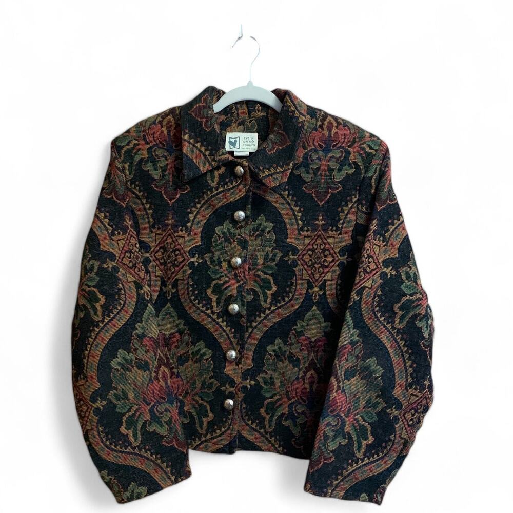 Every Stitch Counts Brocade Tapestry Dress Jacket Navy Gold Made in USA Womens L